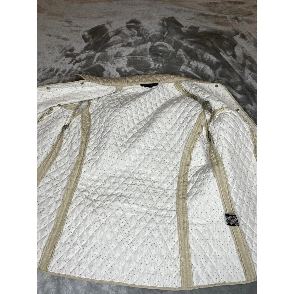 Briggs New York Women's Quilted Jacket Tan Dots Snap Front Collar Size 14